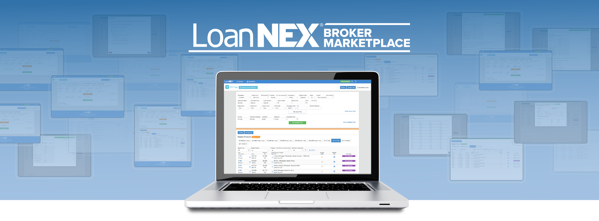 LoanNEX Broker Marketplace Logo with Platform Displaying on Desktop Computer